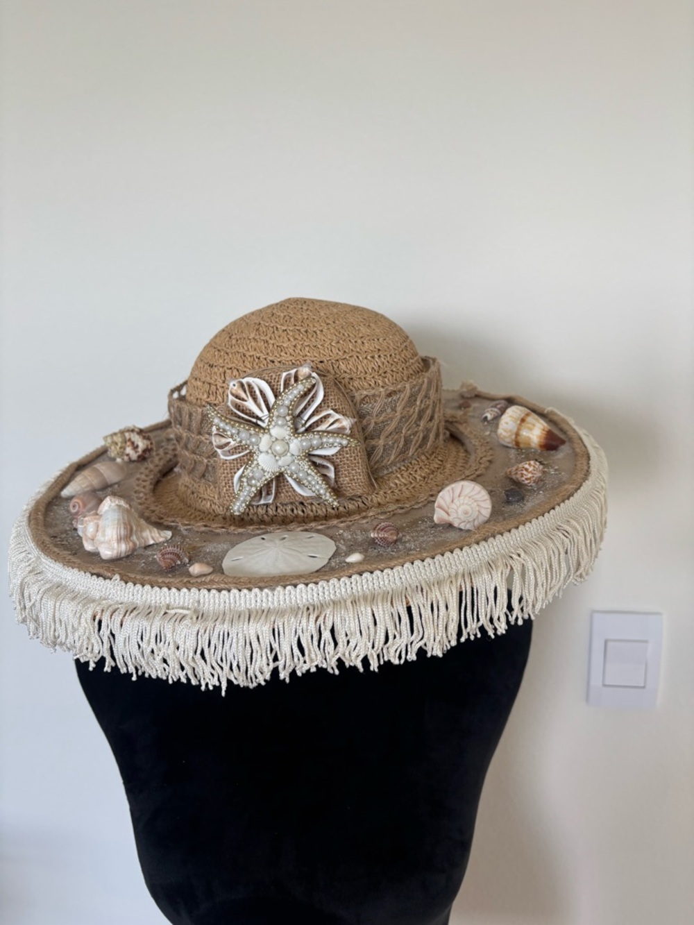 Handmade Coastal Boho Hat | Kentucky Derby Statement Hat | Seashell Beach Hat